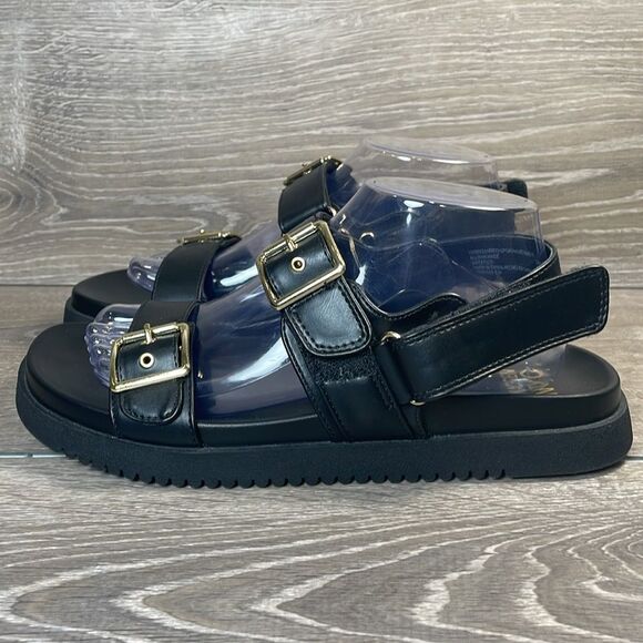 Steve Madden NYC Women’s Sz 9 Double Buckle Black Hook & Loop Slingback Sandals - Picture 3 of 11